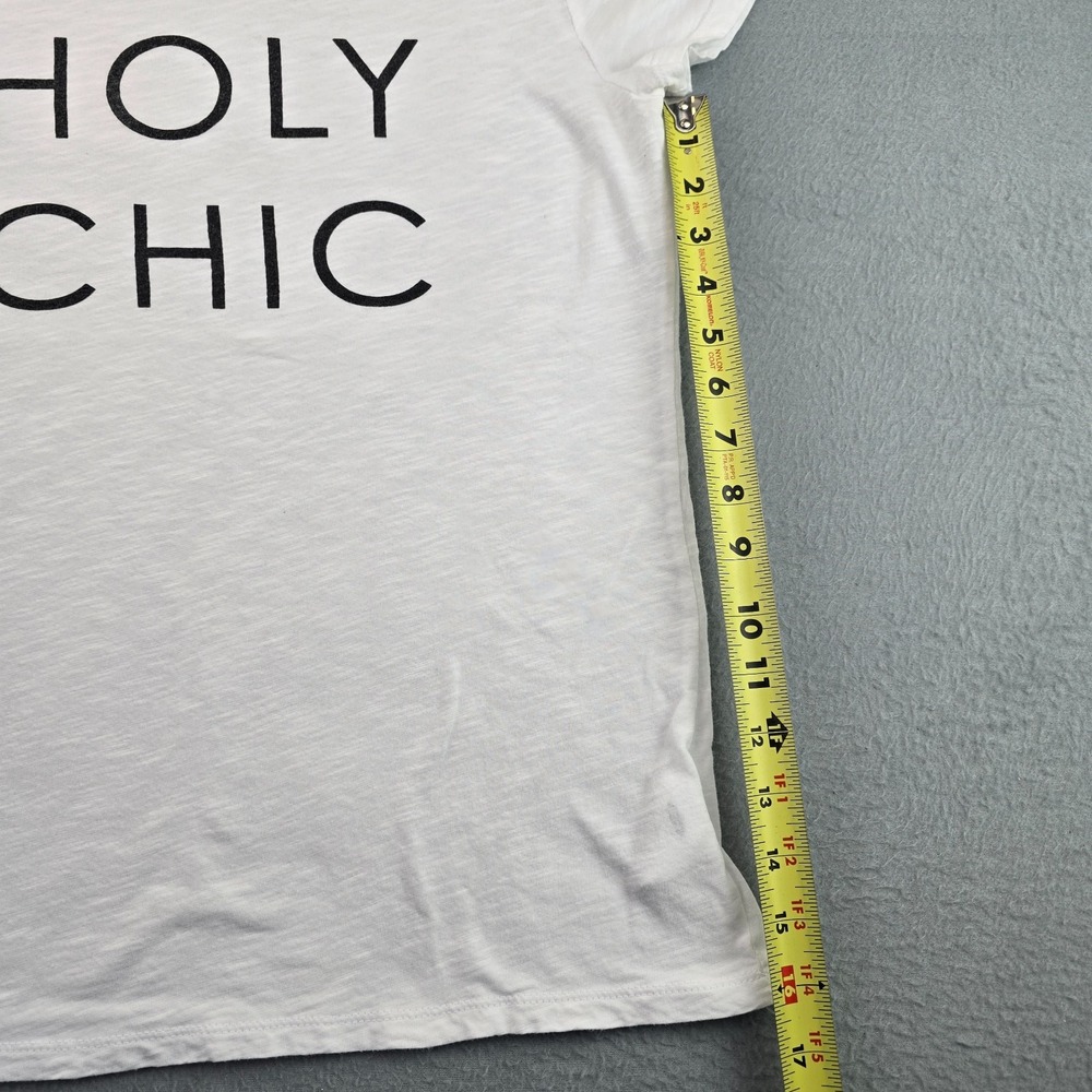 Old Navy T-Shirt Top Womens Medium White Holy Chic Print Everyday Wear Crew Neck - Picture 4 of 7